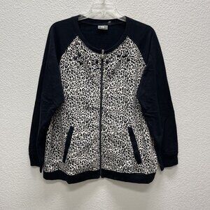 Ac-tiv-ology Womens Size 3X Jacket Leopard Print Jewels Zipper Front Long Sleeve